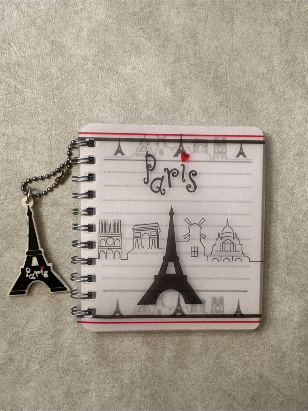 Paris Spiral Notebook with Eiffel Tower Charm